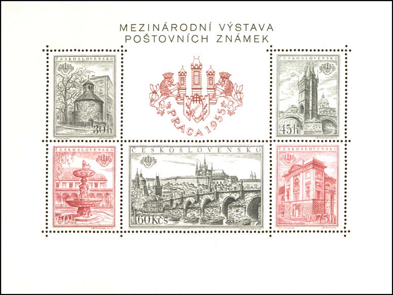 Obrázek - Aršík k  Mezinárodní výstavě poštovních známek PRAGA 1955 